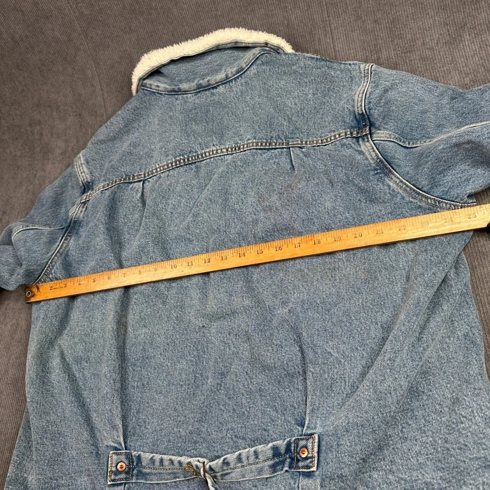 NWT Levis Premium Type I Sherpa‎ Trucker Jacket Light Wash Plaid Lined A4080 L